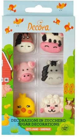 Decora 0500298 Packung mit 6 Bauernhoftieren aus Zucker