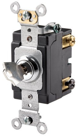 Leviton 20 Amp, 120/277 Volt, Key Locking, Double-Pole, AC Quiet Switch, Extra Heavy Duty Grade, 1222-2KL, Chrome