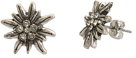 Alpenflüstern Trachten-Ohrstecker Strass-Edelweiß mini - Damen-Trachtenschmuck, Trachten-Ohrringe antik-silber-farben mit Strass-Steinen (klar-kristall) DOR033