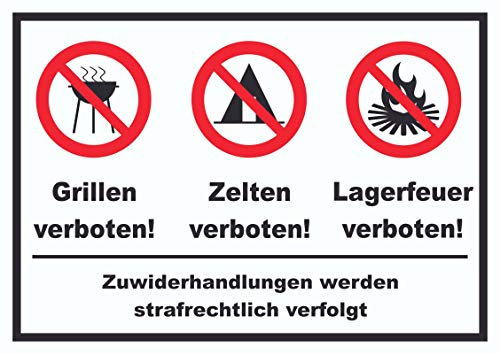 HB-Druck Grillen Zelten Lagerfeuer verboten Schild A4 (210x297mm)