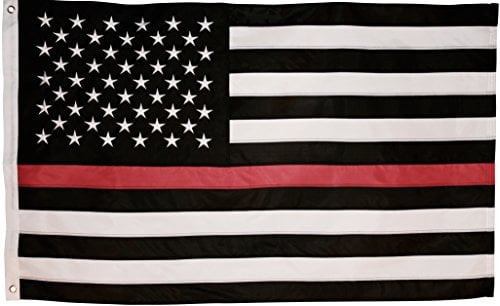 Dünne rote Flagge, 90 x 150 cm, mit gestickten Sternen und genähten Streifen, schwarz, weiß und rot, amerikanische Flagge ehrt Feuerwehrmänner und EMTs