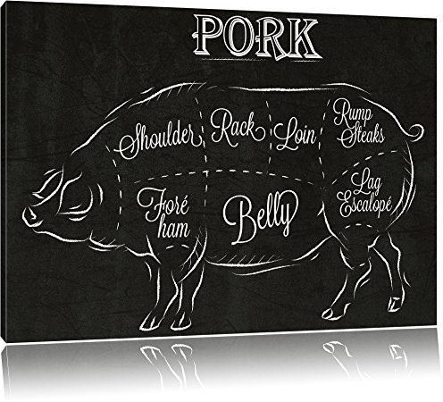 Pixxprint Schwein (Teilstück Kunde), Kreidezeichnung schwarz, Größe: 120x80cm, Leinwandbild, fertig gespannt, Wandbild, Dekoration, Kunstdruck, kein Poster