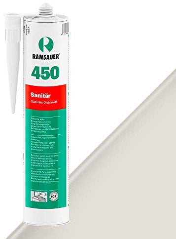 RAMSAUER 450 Sanitär 1K Silikon (Silbergrau) - 310ml Kartusche, ideal für Feuchträume & Nassbereiche, Lebensmittelbereich, leicht verarbeitbar, schnelle Tiefhärtung, optimale Glättbarkeit