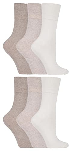 6 Pairs Plain Ladies Gentle Grip Honeycomb Top Socks 6 Colours (GG001)