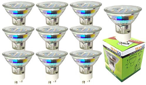 Trango 10er Pack GU1015*10 GU10 LED Leuchtmittel mit - 5 Watt - 3000K warmweiß zum Austausch GU10 & MR16 Halogen Leuchtmittel, für Einbauleuchten, Deckenstrahler, Einbaustrahler, Deckenleuchte, Spots
