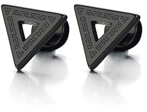 Schwarz Offenes Dreieck Herren Ohrstecker mit Griechischen Schlüsselmuster, Ohrringe Ohr-Piercing Edelstahl, 1 Paar