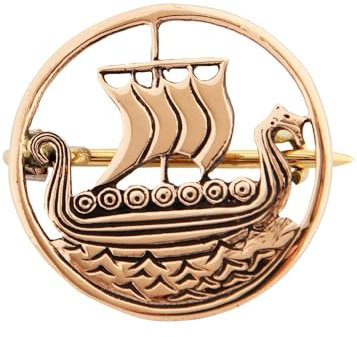 Wikinger Brosche mit Drachenboot, aus Bronze Mystische Brosche Wikinger Gewandschmuck Fibel LARP
