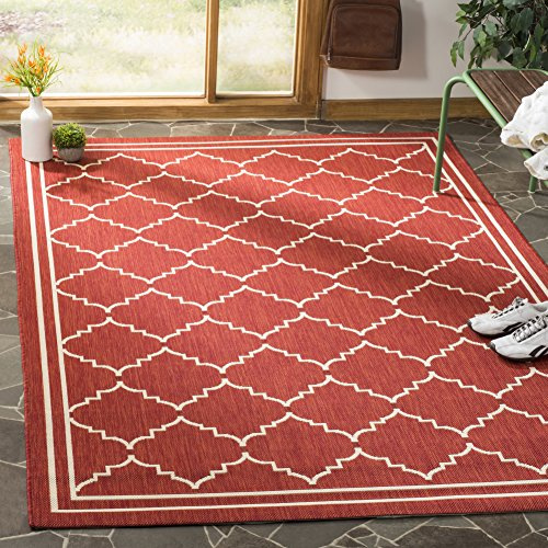 SAFAVIEH Washable Rug Outdoor Courtyard Collection - 2'7 x 5', Red & Beige, Non-Shedding & Easy Cleaning, Ideal for Patio, Backyard, Mudroom (CY6889-248)