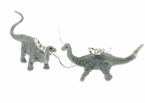 Miniblings Dinosaurier Diplodocus Ohrringe Dino Gummi Pflanzenfresser grau - Handmade Modeschmuck I Ohrhänger Ohrschmuck versilbert
