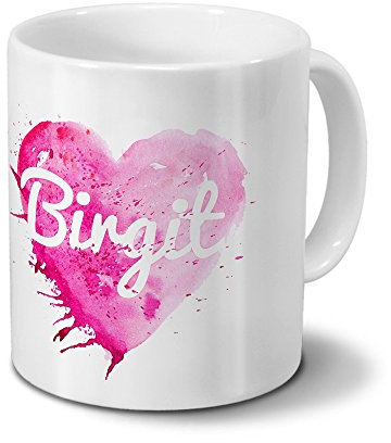 digital print Tasse mit Namen Birgit - Motiv Painted Heart - Namenstasse, Kaffeebecher, Mug, Becher, Kaffeetasse - Farbe Weiß