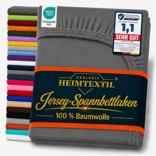 EXKLUSIV HEIMTEXTIL Marke Jersey Spannbettlaken 140-160x200 cm Anthrazit | COMFORT 100% Baumwolle - 140 gsm - Oeko - Tex Zertifiziert - Steghöhe 30 cm - geeignet für Matratzenhöhe 25 - 30 cm