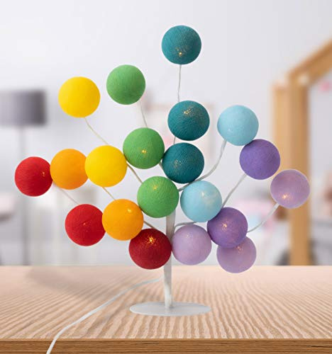 CREATIVECOTTON LED Baum mit Cotton Balls, innen - Lichterbaum inkl. Timer und Dimmer (Regenbogen)