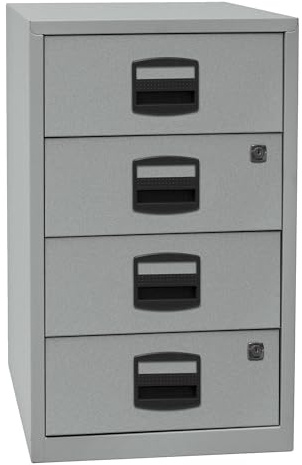 Bisley Home Beistellschrank PFA, 4 Universalschubladen, Metall, 355 Silber, 40 x 41.3 x 67.2 cm | 4 Universalschubladen, silber