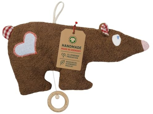 Efie Bio-Spieluhr Braunbär – 100 % Baumwolle (kbA), Schurwollfüllung (kbT), GOTS-zertifiziert – handgefertigt in Deutschland – Babyspielzeug (LaLeLu)