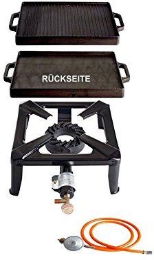 PaellaWorld Paella World International Kit de réchaud à gaz réchaud avec Plaque de Cuisson en Fonte et gaz Kit de Connexion Multicolore, 3 pièces