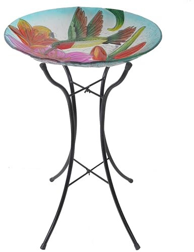 Peaktop Garten Terrasse Dekor Glas Vogelbad Wasser Metall Tisch Ständer 3206780