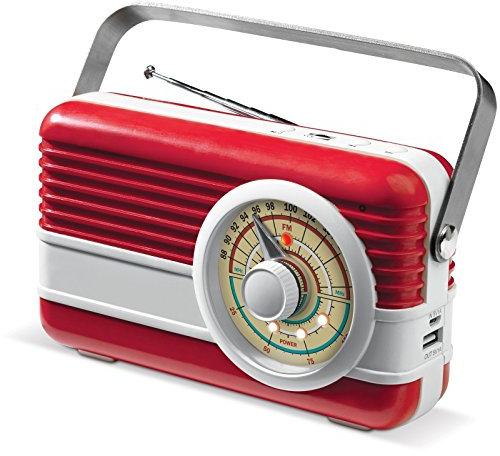 6000 mAh Power Bank mit Radio und Smartphone Lautsprecher im Retrolook Transistorradio von noTrash2003 … (Rot)