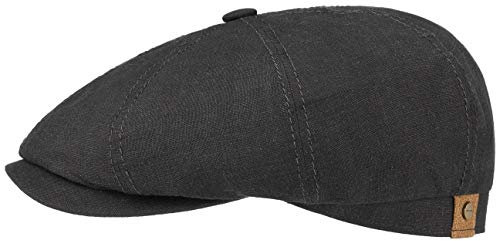 Stetson Hatteras Flatcap Leinen Damen/Herren - Mütze mit Baumwollfutter - Flat Cap mit Sonnenschutz UV 40+ - Schirmmütze Frühjahr/Sommer - Ballonmütze schwarz 58 cm