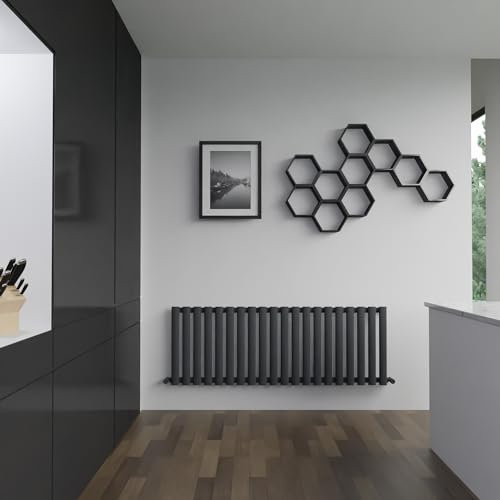 1380mm(w) x 500mm(h) Oval Tube Black Designer Landscape Radiator - 3090 BTU's Horizontal Central Heating Radiator