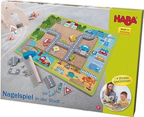 HABA 5681 Nagelspiel In der Stadt inklusive Geschichte, Kleinkindspielzeug