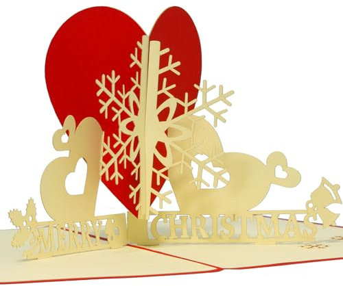 LINPOPUP®, Pop Up Karte, 3D Karte, Weihnachtskarte, Schneeflocke mit Herz, LIN17082, N442