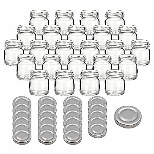 gouveo lot de 24 bocaux de conservation 40 ml mini avec couvercle à vis, argent - mini bocaux de conservation avec bouchon à vis TO43 - pots à confiture, bocaux à conserves, pots à épices
