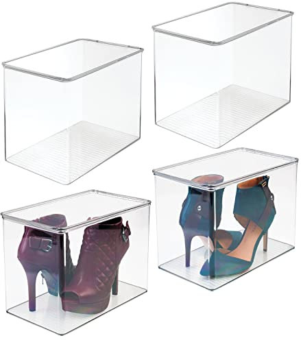 mDesign 4er-Set Schuhaufbewahrung aus Kunststoff – stapelbarer Schuhkasten für hohe Schuhe oder mit Absatz – für High Heels, Pumps und Boots – Schuhkiste für den Flur oder Schrank - durchsichtig