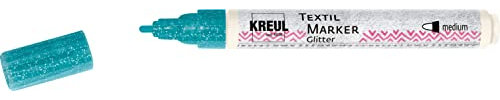 KREUL 92666 Textile Marker Glitter Medium Turquoise, Semi-Opaque Fabric Paint Pen with Glitter Effect, Line Width Approx. 2 to 4 mm, for Light and Dark Fabrics, Washable After Fixation