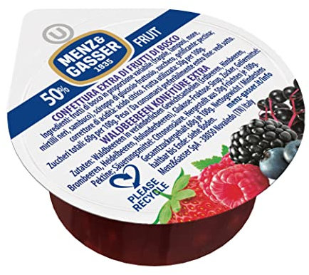 Menz&Gasser Confettura Extra di Frutti di Bosco Monodose Premium Quality, con Frutta di Alta Qualità, 100% Made in Italy, 100 Porzioni x 25 g