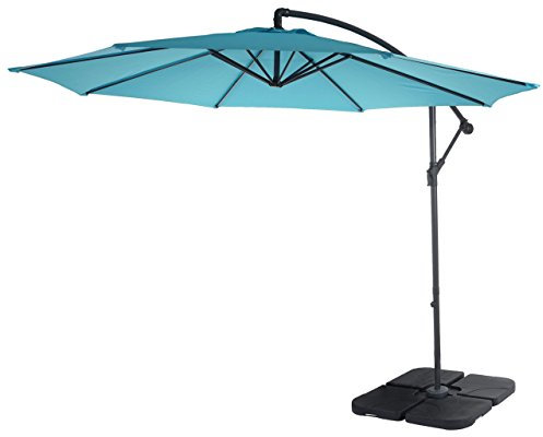 Parasol déporté semi-pro Acerra, protection contre le soleil, 3m inclinable - turquoise avec support