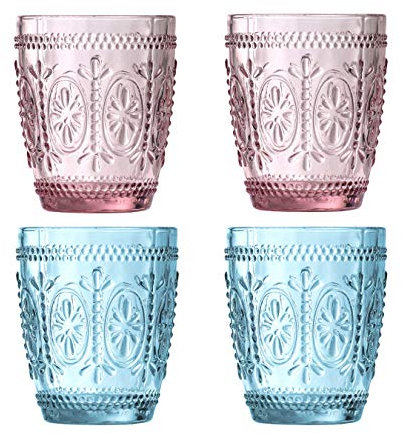 Premier Housewares – Vasos de Cristal Fleur, Rosa/Azul, 8 x 8 x 10 cm