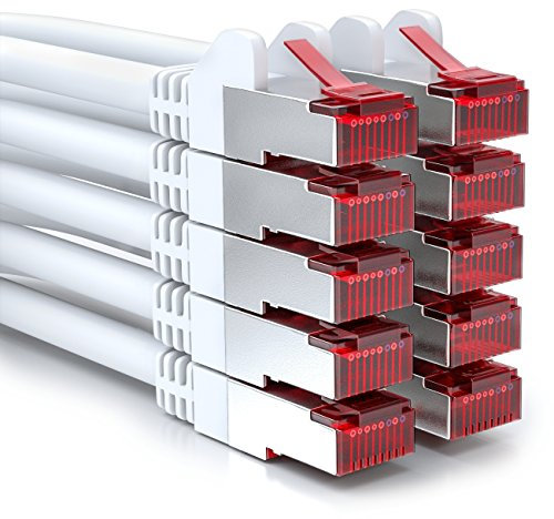 deleyCON 10x 0,5m Câble Patch CAT6 PIMF S/FTP un Blindage CAT-6 RJ45 Câble Réseau Câble Ethernet LAN DSL Routeur Modem Point D'Accès Patch Panels - Blanc