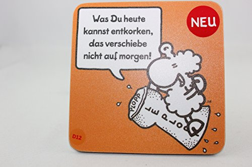Sheepworld - 45462 - Untersetzer, Schaf, Was Du heute kannst entkorken, das verschiebe nicht auf morgen!, Kork, 9,5cm x 9,5cm