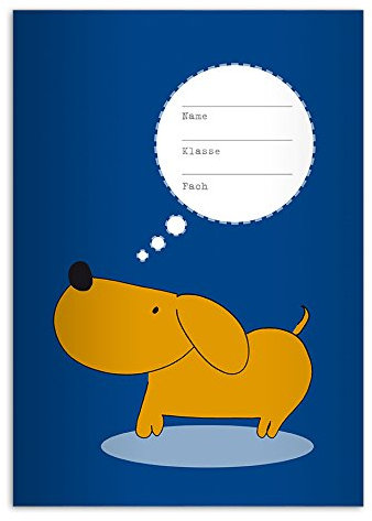 4 Nette DIN A4 Schulhefte, Rechenhefte mit Hündchen, blau Lineatur 29 (Kariertes/rautiertes Heft)