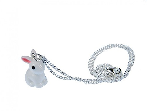 Miniblings Kaninchen Halskette 45cm Kette Hase niedlich 3D weiß versilbert | In Berlin von Hand montierte, mit Plastik und Ostern, sorgfältig von Hand montiert