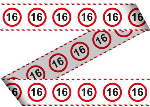 Folat 28416 Party Absperrband Verkehrsschild-15 m-Zahl: 16, rot/weiß, Costumes