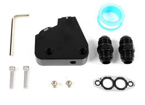 Ölkühler Adapter Aluminium schwarz eloxiert Öl Dash10 AN10 2 Anschlüsse 1/8 für Temperatur und Drucksensoren für LS1 LS2 LS3 LS6 LS7 LS9 GM-V8-Motoren Gen IV 1039106