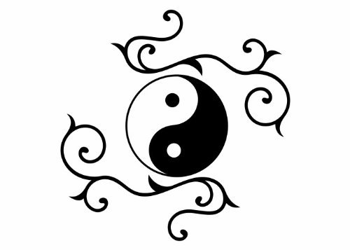 Wandtattooladen Wandtattoo - Yin Yang mit Ornament Größe:70x70cm Farbe: schwarz