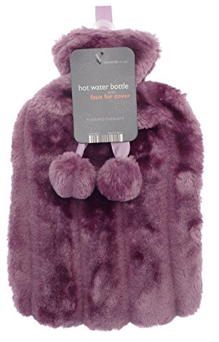 Beamfeature Hot water bottle with faux fur cover and pom poms PURPLE/LILAC