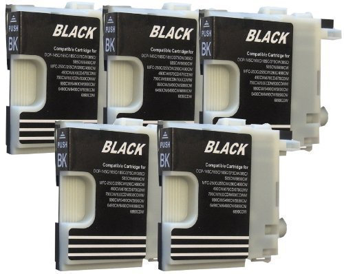 5 Druckerpatronen für Brother LC980 LC1100 DCP-195C MFC-490CN MFC-5895CW DCP-375CW MFC-250C MFC-295C MFC-5890CN Schwarz