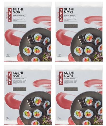 Yutaka - Sushi Nori, 11g (5 Sheets) x Pack of 4 - Japanese-Style Roasted Seaweed - Crisp & Umami-Rich - Ideal for Sushi Rolls, Soups & Rice Bowls - Natural, Vegan-Friendly & Ready to Use