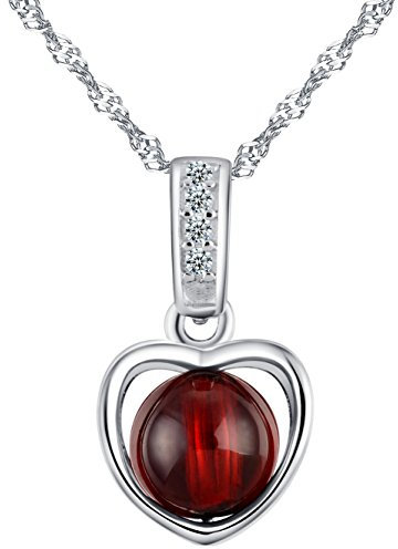 Unendlich U 925 Argent Grenat 3D Forme de Cœur Collier Pendentif pour Femme/Filles Cadeau