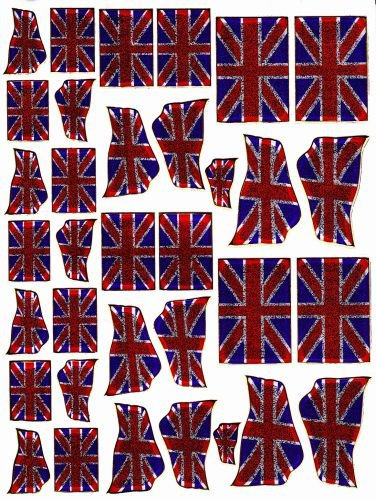 Charo Flagge England UK Großbritannien bunt Aufkleber 34-teilig 1 Blatt 135 mm x 100 mm Sticker Basteln Kinder Party Metallic-Look