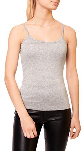 Easy Young Fashion Damen Spaghettiträger Top Viskose Skinny Fit Unterziehshirt 0146 (OneSize - Hellgrau Meliert)