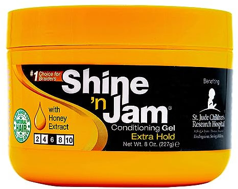 Ampro Shine-n-Jam Maximum Hold - Infused with Honey Extract to Strengthen Hair - Great for Taming Fringe, Ponytails, Soft Weaves and Braids - Keeps Zöpfe Firm with Non-Greasy Shine - 227 g