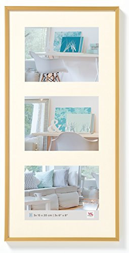 walther design Bilderrahmen gold 3X 15x20 cm Galerie mit Passepartout, New Lifestyle Kunststoffrahmen KV320G