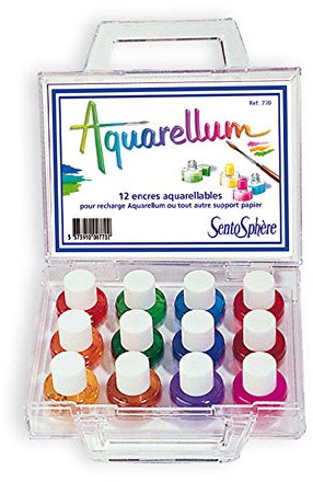 SentoSphère - AQUARELLUM - VALISETTE 12 ENCRES - Recharge Peinture Aquarellum - Kit peinture - Peinture Aquarellable Magique - A partir de 7 ans - fabriqué en France