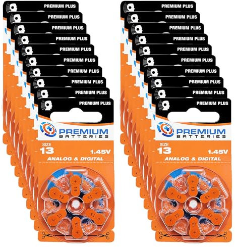 Premium Batteries Zinc Air Hearing Aid Batteries ZA13 1.45V Size 13, PR48, P13 (120 Batteries)