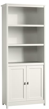 Sauder Cottage Road Book Shelf, Bookshelf with Storage, Library Bookcase with Doors and Adjustable Shelves, in Soft White Finish
