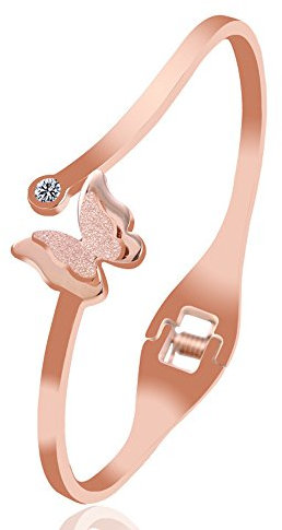 Kim Johanson Edelstahl Damen Armreif Schmetterling in Roségold mit Zirkonia Steinchen besetzt inkl. Schmuckbeutel